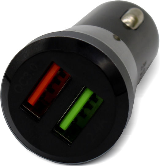 Awei Car Charger 30W 2.4A Fast Charging with Ports: 2xUSB Black Color