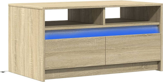Rectangular Central Wooden Coffee Table with Drawers Sonoma Oak M90xW50xH45.5cm