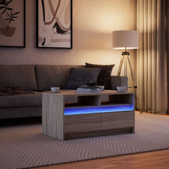 Rectangular Central Wooden Coffee Table with Drawers Sonoma Oak M90xW50xH45.5cm