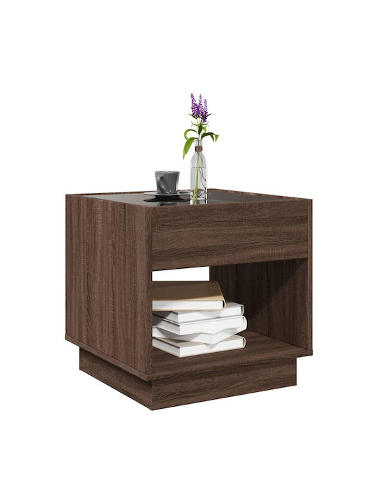 Square Side Table Glass Brown Oak M50xL50xH50cm