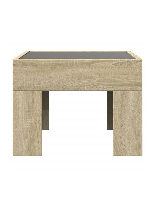 Square Side Table Glass Sonoma Oak M40xW40xH30cm