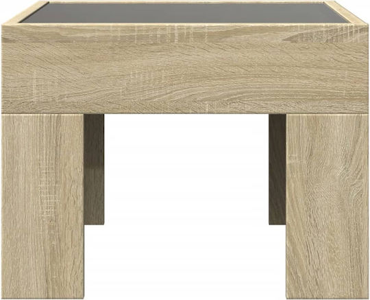 Square Side Table Glass Sonoma Oak M40xW40xH30cm