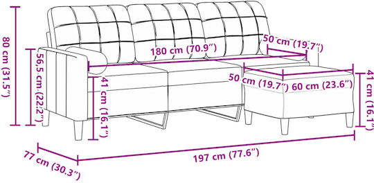 Canapea Cu Trei Locuri Din Catifea Gri 197x77x80cm