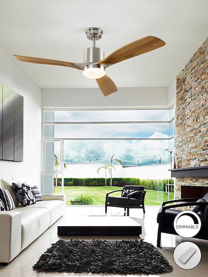 Schuller Ceiling Fan 132cm with Light Fixture Brown / Silver