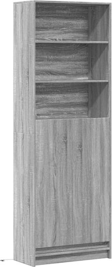 Bodenstehende Wohnzimmer Vitrine aus Spanplatte Grau mit LED-Beleuchtung 69x32,5x200 cm