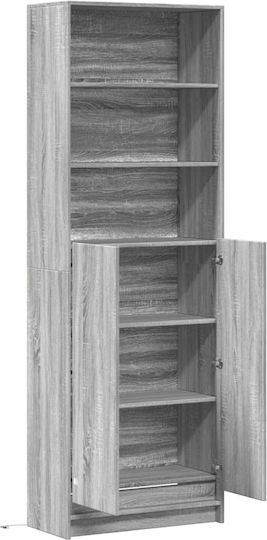 Bodenstehende Wohnzimmer Vitrine aus Spanplatte Grau mit LED-Beleuchtung 69x32,5x200 cm