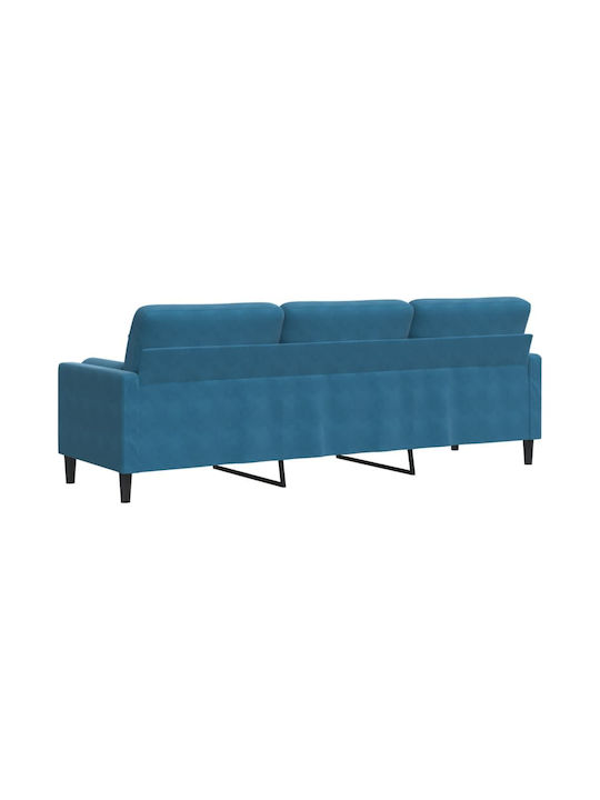 Dreisitzer Sofa Samt Blau mit Dekokissen 226x77x80cm