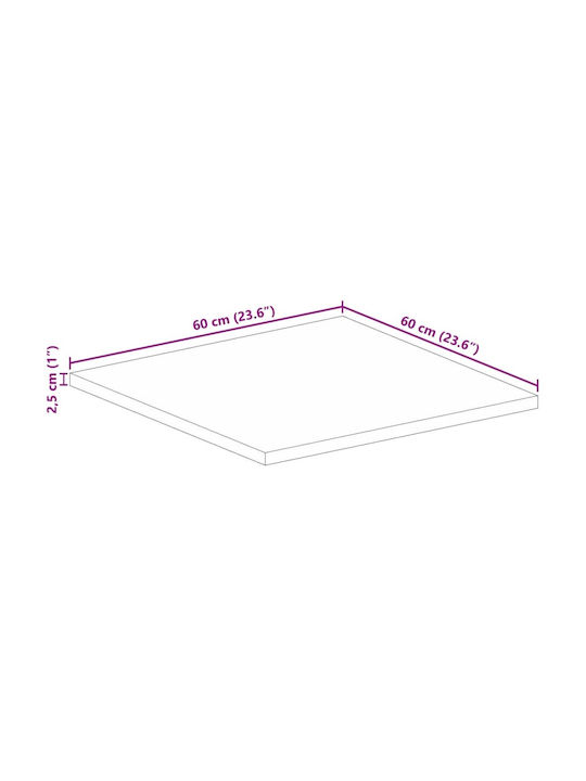 vidaXL Square Table Surface made of Solid Wood Mango - Brown 60x60x2.5cm 371596 1pcs