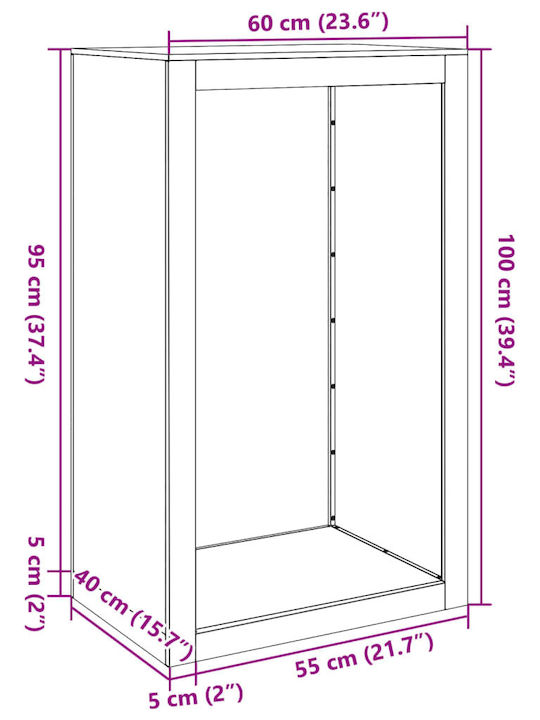 vidaXL Μεταλλικό Ράφι Αποθήκευσης Ξύλων 60x40x100cm Γκρι