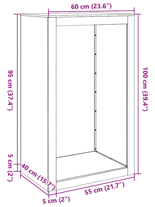 vidaXL Металик Рафт Съхранение на Дърва 60x40x100см Кафяв