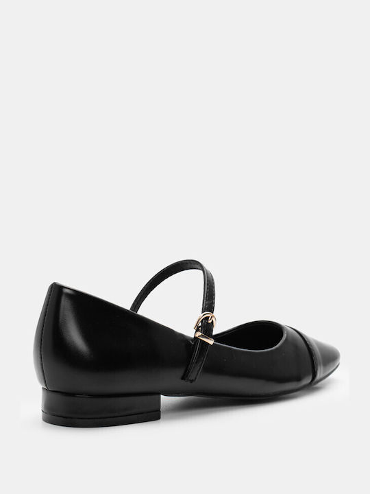 Luigi Pointed Toe Black Low Heels with Strap