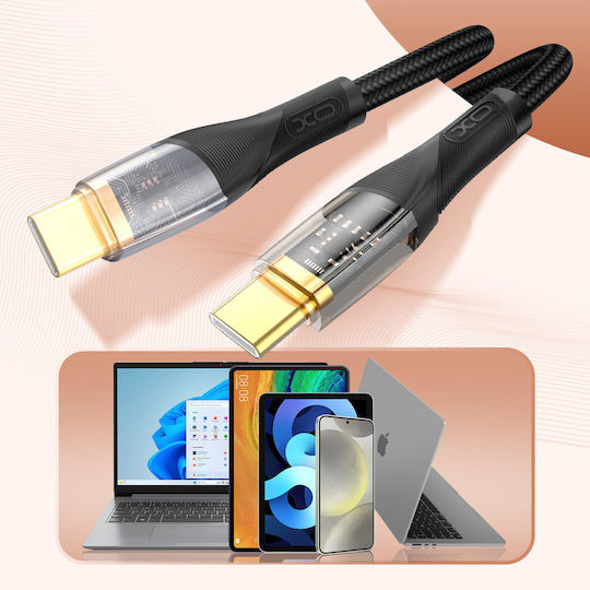 XO Braided USB 2.0 Cable USB-C male - USB-C 60W PD Μαύρο 1m 16.005.0282