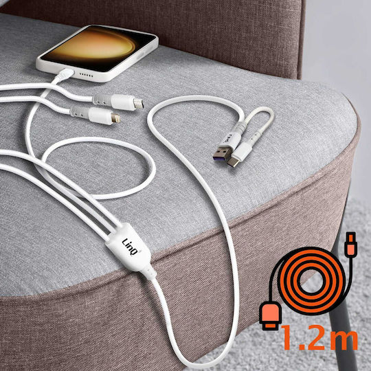 LinQ Regular Cablu USB la Lightning / Type-C / micro USB cu mai multe porturi Negru 1.2m (TPC9133)