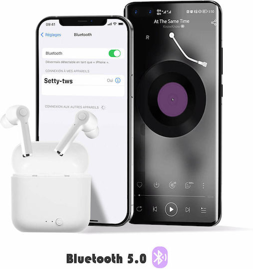 Setty TWS-SET-WH In-ear Bluetooth Handsfree Ακουστικά με Θήκη Φόρτισης Λευκά