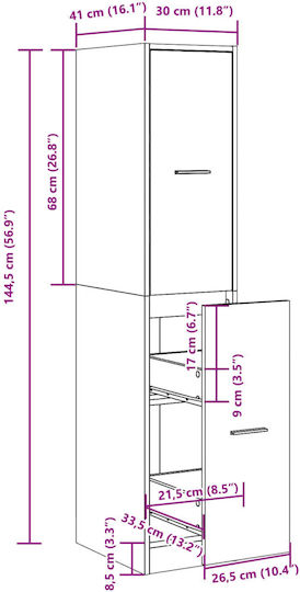 Office Storage Drawer from Wood & Metal White 30x41x144.5cm