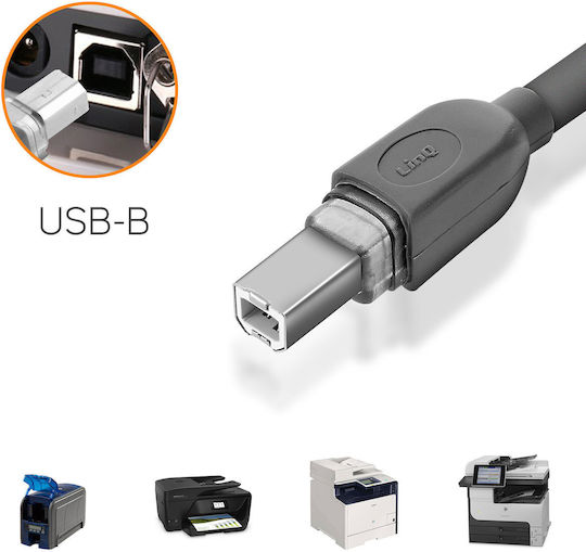 LinQ USB 2.0 Кабел USB-A мъжки - USB-B мъжки Сив 3м