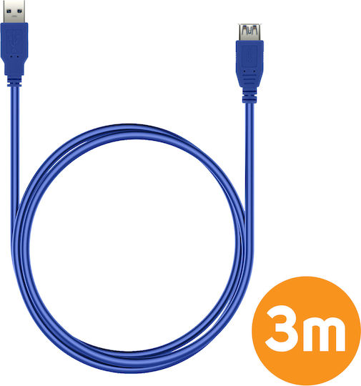 LinQ USB 3.0 Cable USB-A male - USB-A female Μπλε 3m P3030B