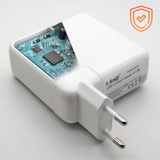 LinQ USB-C Laptop-Ladegerät 61W für Apfel mit abnehmbarem Netzkabel