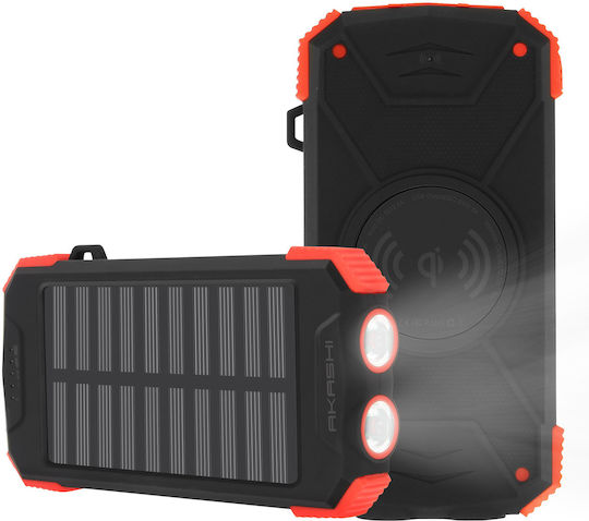 Akashi ALTPB10WIRLSOLAR Ηλιακό Power Bank 10000mAh με 2 Θύρες USB-A και Θύρα USB-C Μαύρο