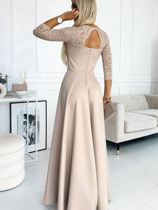Maxi Kleid für Hochzeit / Taufe Beige