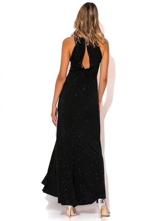 Gold Glow Maxi Evening Dress Black