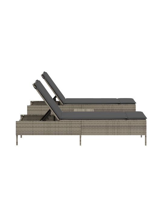 Ξαπλώστρα Rattan με Μαξιλάρι Γκρι 3τμχ 198x55x39εκ.