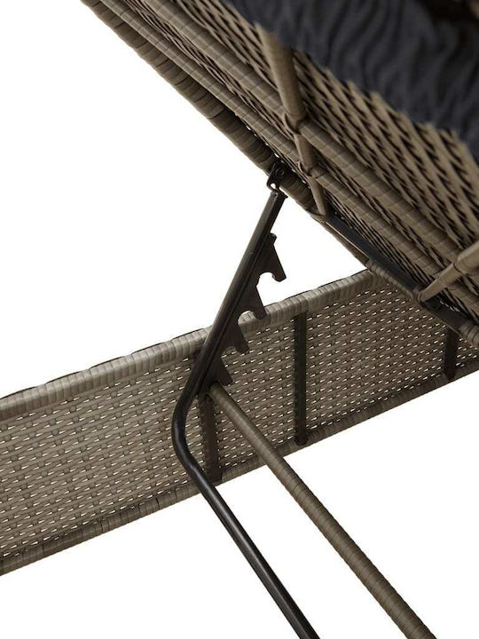 Ξαπλώστρα Rattan με Μαξιλάρι Γκρι 3τμχ 198x55x39εκ.