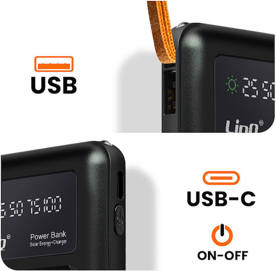 LinQ PD15200 Solar Power Bank 15000mAh Schwarz