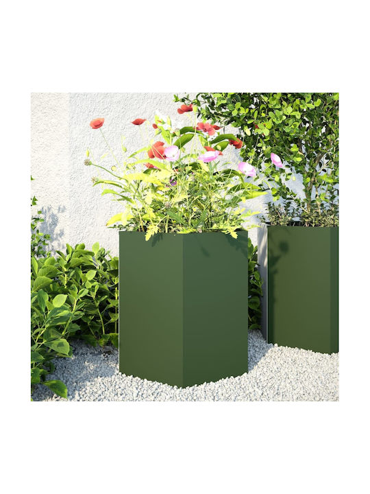 vidaXL Set 2 Planters Metal Olive Green