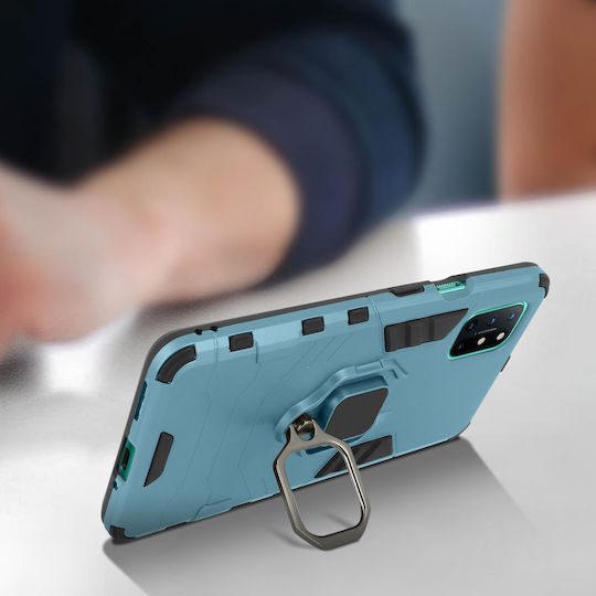 Oneplus 8t Hybrid Stoßfeste Hülle Metallischer Ringständer Blau