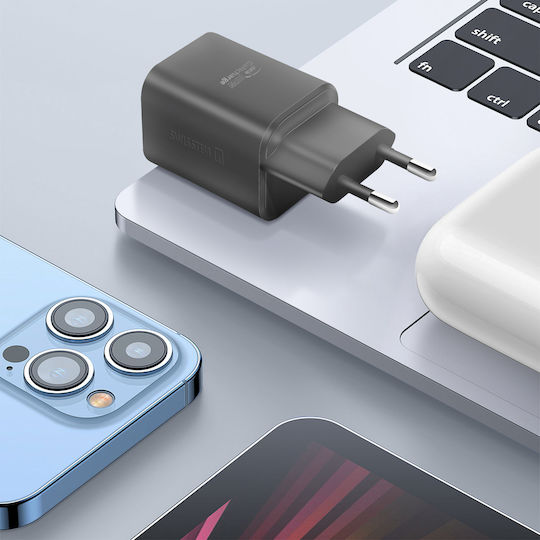 Swissten Φορτιστής Χωρίς Καλώδιο GaN με Θύρα USB-A και 2 Θύρες USB-C 65W Power Delivery Μαύρος (22071410)