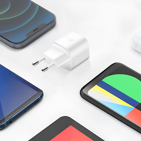 Swissten Φορτιστής GaN με Θύρα USB-C και Καλώδιο USB-C - Lightning 21W Power Delivery Λευκός (22070140)