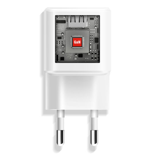 Swissten Φορτιστής GaN με Θύρα USB-C και Καλώδιο USB-C - Lightning 21W Power Delivery Λευκός (22070140)