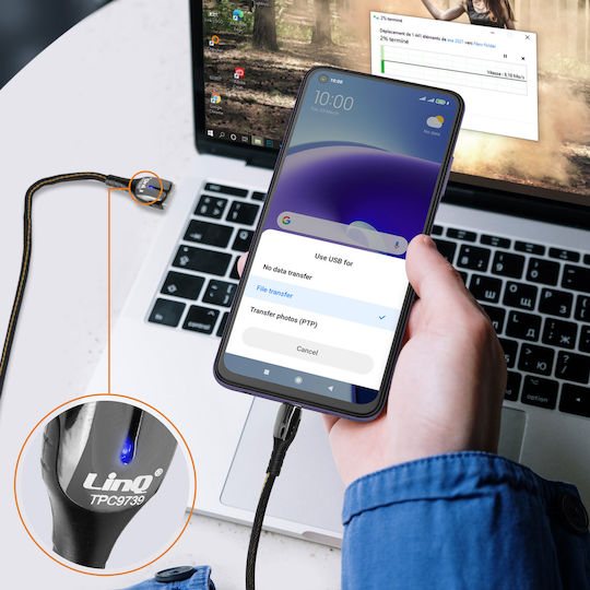 LinQ Braided USB 2.0 Cable USB-C Male - USB-A 20W Black 1.2m