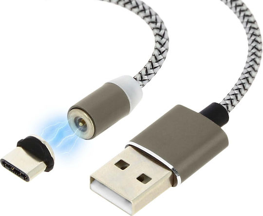Avizar Braided / Magnetic USB 2.0 Cable USB-C male - USB-A Ασημί 1m