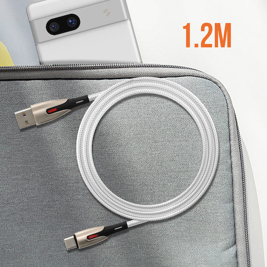 LinQ Плетен USB 2.0 Кабел USB-C Мъжки - USB-A Сребрист 1.2м TPC-9260