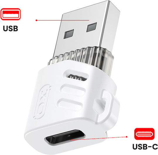 XO Конвертор USB-A мъжки към USB-C женски Бял 1бр NB256D