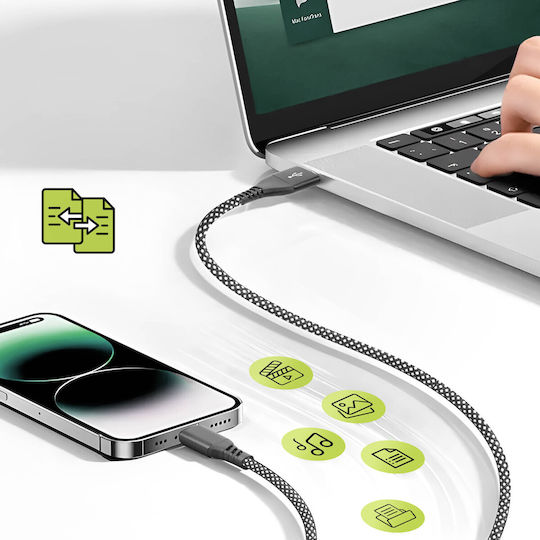 Moxie Плетена USB-A към Lightning кабел Черен 1.2м