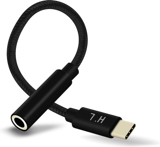 USB Type-C To 3.5mm Jack Audio Adapter Sound Quality 12cm Hl-102 Black