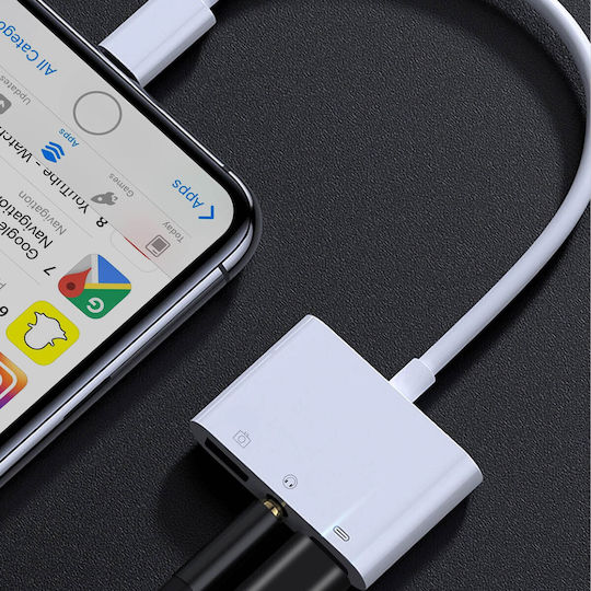 Lightning Charge Adapter Iphone Ipad Lightning To Usb 3.5mm Jack White