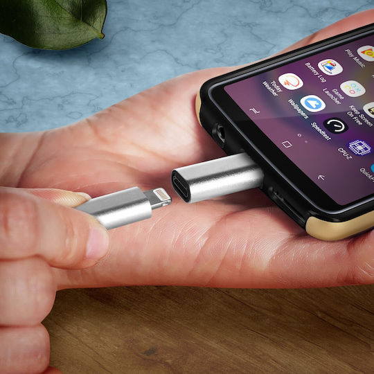 Adaptor Lightning Feminin USB C Încărcare Sincronizare Argintiu