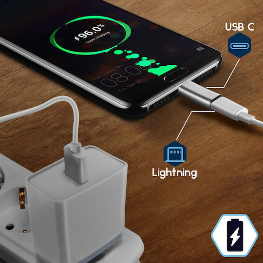 Adaptor Lightning Feminin USB C Încărcare Sincronizare Argintiu