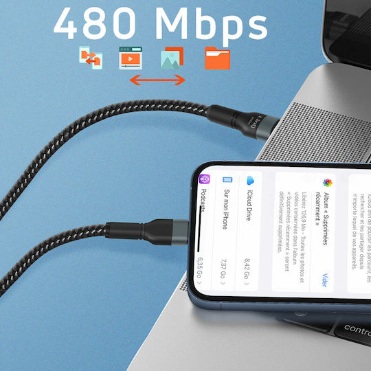 LinQ Braided USB-C to Lightning Cable 27W Μαύρο 2m (IP7820)
