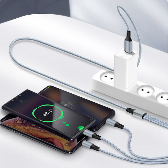 Avizar Braided Cablu USB la Lightning / Type-C / micro USB cu mai multe porturi Gri 2m (DATA-31-SL-A2MCL)
