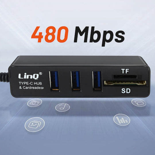 LinQ USB-Hub mit 3 Anschlüssen USB 3.0 mit Anschluss an einen Computer USB-C