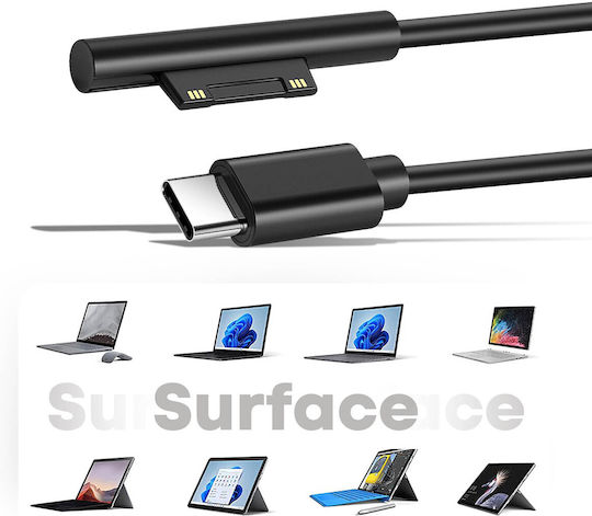 Avizar Usb-c 45w Зареждащ Кабел Surface Pro 7 Pro 6 5 4 3 Go Черен