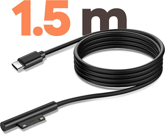 Avizar Usb-c 45w Зареждащ Кабел Surface Pro 7 Pro 6 5 4 3 Go Черен