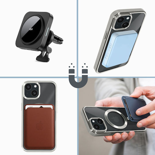 Magsafe Hülle iPhone 15 Silikon Kameraschutz Chrom Silber Kontur