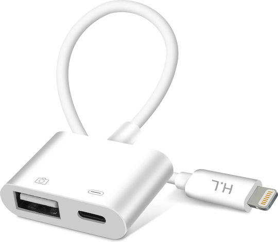 Avizar Μετατροπέας Lightning male σε Lightning / USB-A female Λευκό 1τμχ HL109
