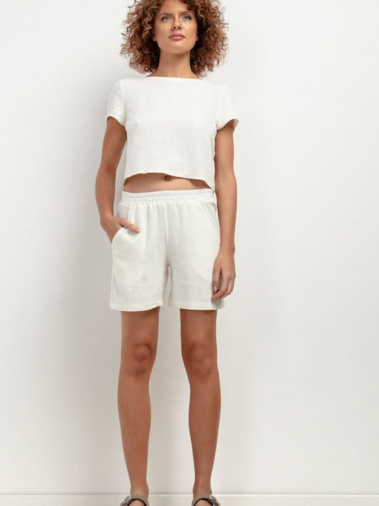 Tessita Women's Set with Linen Shorts White